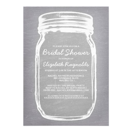 White Mason Jar Bridal Shower Invitations