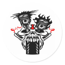White Mc Pistons Skull Round Sticker