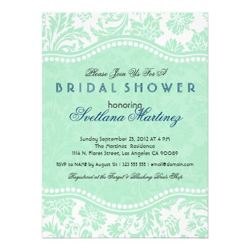 White & Mint-Green Floral Dam Bridal Shower Invite