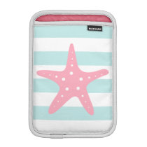 White Mint & Pink Wide Stripes Pattern Starfish Sleeve For  iPad Mini at Zazzle