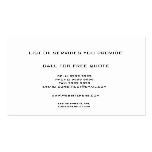 White Modern Construction Template Business Card (back side)