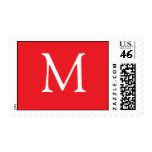 White monogram on red background postage stamps
