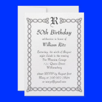 White Monogrammed Birthday Invitation