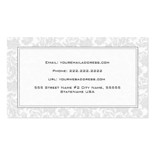 White Monotones Clean Floral Damasks 2 Business Card (back side)