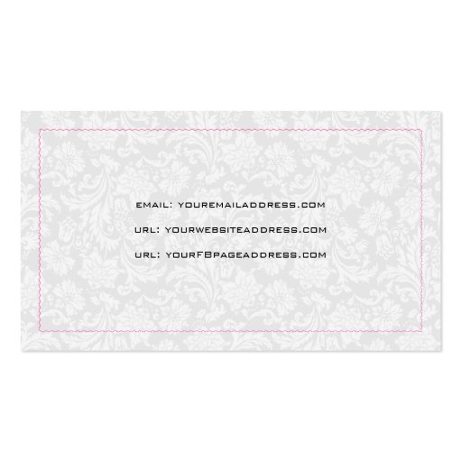 White Monotones Vintage Floral Damasks Business Card (back side)