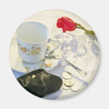 White Morning coffee and rose flowers Refrigerator Magnet