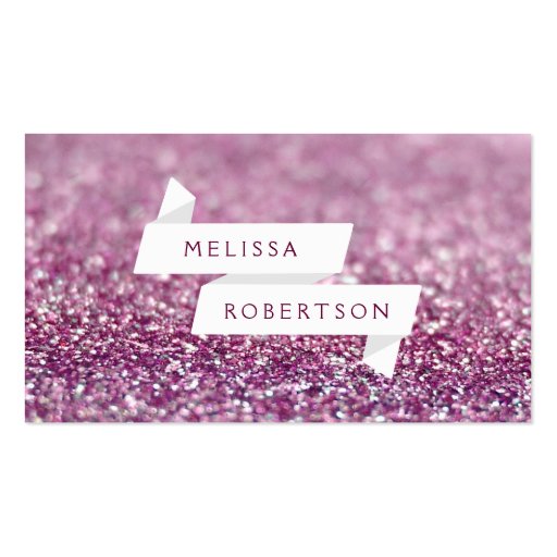 White Name Ribbon in Pink Glitter Business Card