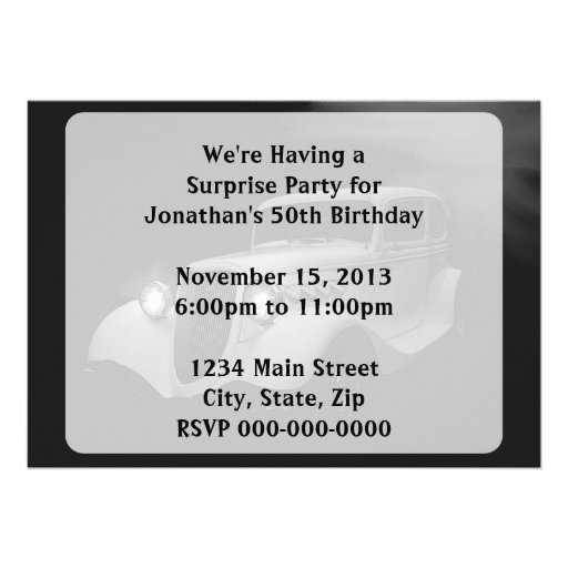 White Night Hot Rod Birthday Invites