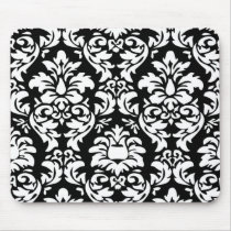 White On Black Damask Mousepad