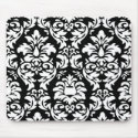 White On Black Damask Mousepad by Sallese White On Black Damask Mousepad