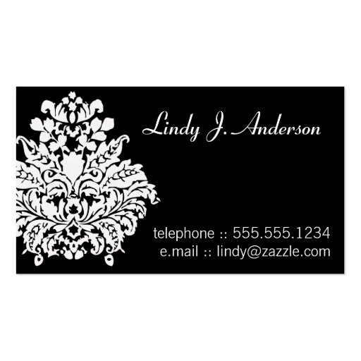 White on Black Damask Personal Card Business Card Template