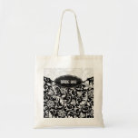 White On Black Floral Damask Pattern 2-Monogram bags