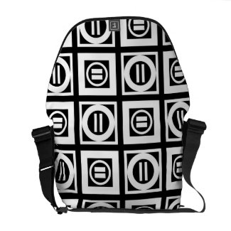 White on Black Geometric Equal Sign Pattern Messenger Bag
