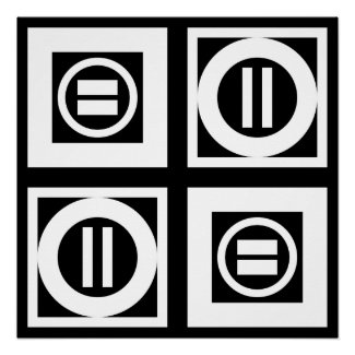 White on Black Geometric Equal Sign Pattern Perfect Poster