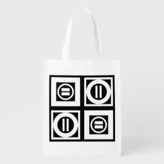 White on Black Geometric Equal Sign Pattern Reusable Grocery Bags
