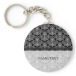 White On Black Geometric Pattern Swirls Keychain