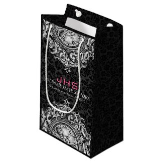 White On Black Vintage Ornament Small Gift Bag