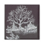 White on Black Winter Landscape Drawing magnets
