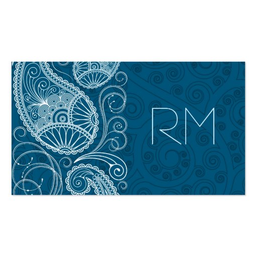 White On Blue Retro Paisley Pattern Design Business Card Templates (front side)