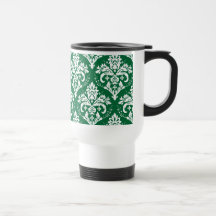 White on Green Damask Mug