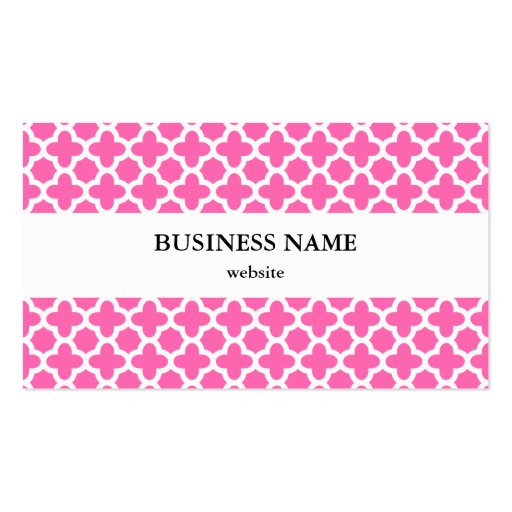 White on Hot Pink Quatrefoil Pattern Business Card Template (back side)