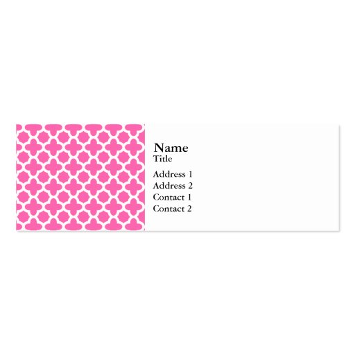 White on Hot Pink Quatrefoil Pattern Business Card Templates