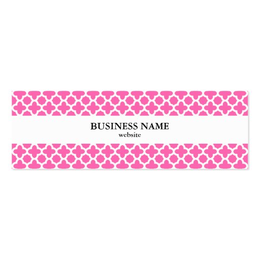 White on Hot Pink Quatrefoil Pattern Business Card Templates (back side)