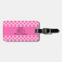 White on Hot Pink Quatrefoil Pattern Tags For Bags