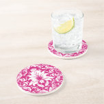 White On Pink Vintage Floral Damasks Coaster