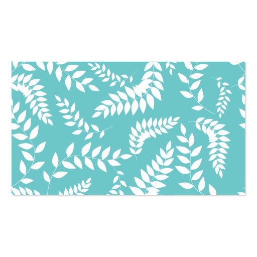 White on Teal Foliage Ferns Pattern Business Cards (back side)