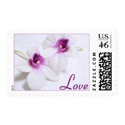 White Orchid Love postage stamps