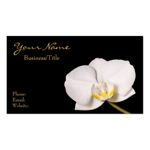 White Orchid on Black Business Card (front side)
