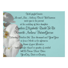 White Orchid on Jewel Blue Custom Invitations