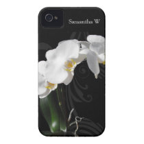 White Orchid Swirl on Black Background Iphone 4 Cover