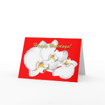 White Orchids Flowers Christmas Greeting Card