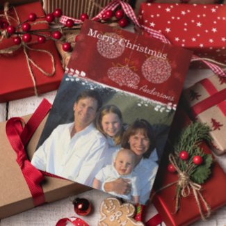 White Ornaments Family Christmas Photo Postcard postcard