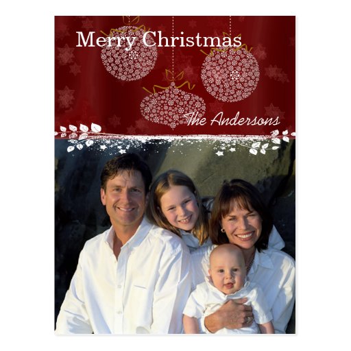 White Ornaments Family Christmas Photo Postcard