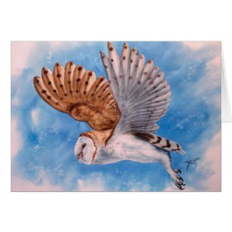 WHITE OWL IN FLIGHT CARD