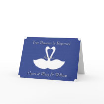 White Painted Swans on Blue Wedding Card