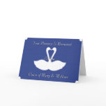 White Painted Swans on Blue Wedding Card