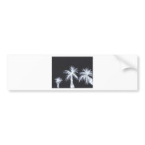 White Palm Trees on Black Background Bumper Stickers