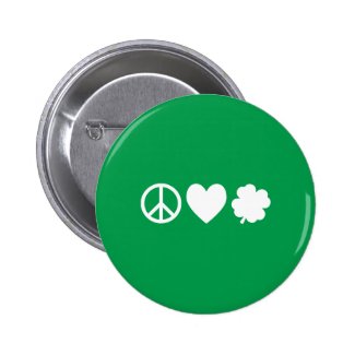 White Peace Love & Shamrocks 2 Inch Round Button