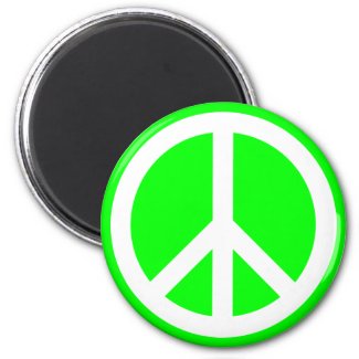White Peace Sign on Lime magnet
