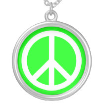 White Peace Sign on Lime Custom Jewelry