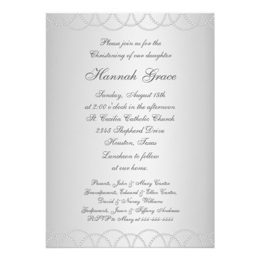 White Pearls White Gown White Christening Custom Invite