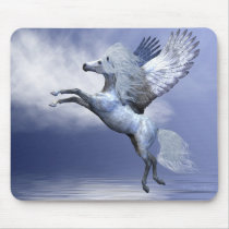 white, pegasus, wings, flight, fable, horse, magic, fantasy, fairytale, creature, myth, mythology, stallion, equine, equus, steed, animal, mount, wild, beast, beautiful, beauty, charger, ocean, sea, cloud, pegasi, Mouse pad with custom graphic design
