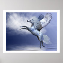 white, pegasus, wings, flight, fable, horse, magic, fantasy, fairytale, creature, myth, mythology, stallion, equine, equus, steed, animal, mount, wild, beast, beautiful, beauty, charger, ocean, sea, cloud, pegasi, Poster with custom graphic design