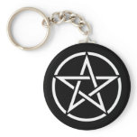White Pentagram on Black Keychains