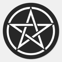 White Pentagram on Black Round Sticker