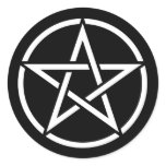 White Pentagram on Black Round Sticker
